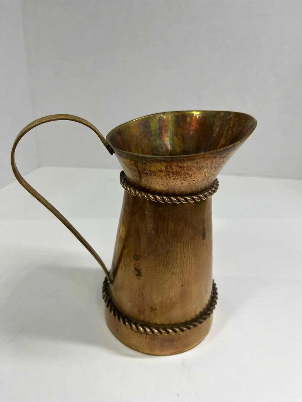 Brass-Tone Decorative Pitcher Vase - Rustic Copper Finish
